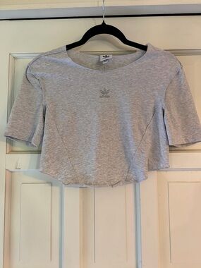 adidas Heather Gray Cropped Trefoil Tee